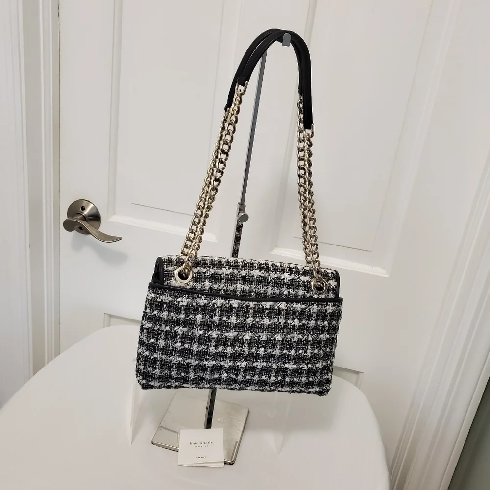 EUC Kate Spade Natalia Black & White Tweed Flap Close Crossbody/Shoulder Bag